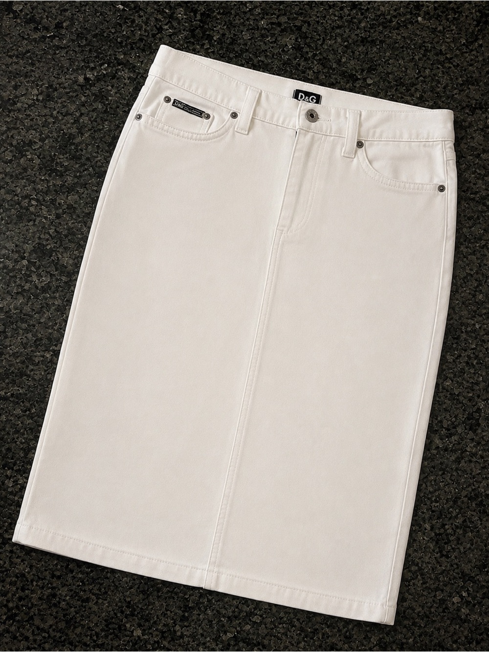 Dolce & Gabbana White Denim Pencil Skirt with Front Seam